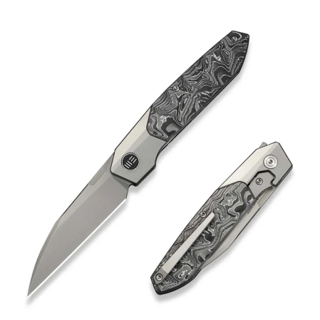WeKnife Brr15 Gray Titanium/Aluminum Foil Carbon Fiber, Stonewashed M390 by Rafal Brzeski (WE24007-2)