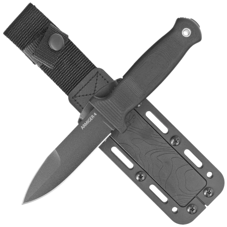Demko Armiger 4 Spear Point Knife Black TPR, Black Powder Coated 80CrV2 by Andrew Demko (ARM4-80CrV2-BLK-SPR)