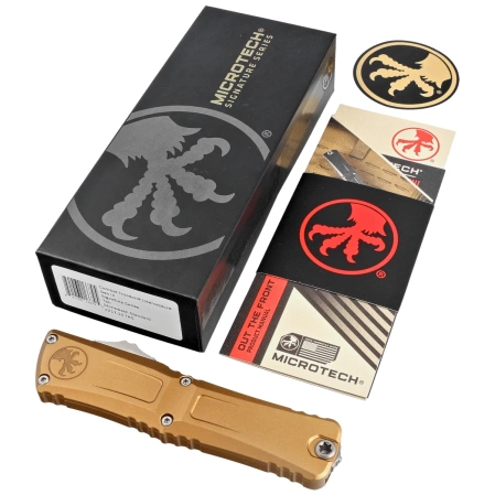Microtech Combat Troodon Gen III Interceptor Signature OTF Knife Tan Aluminum, Stonewashed M390MK by Tony Marfione (1217-10TAS)