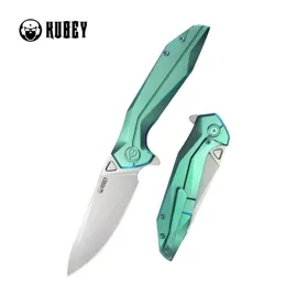 Nóż składany Kubey Nova Frame Lock Green Titanium, Beadblasted 14C28N (KB235H)