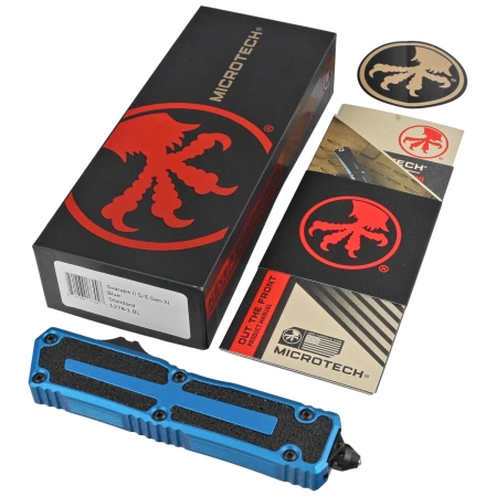 Nóż automatyczny OTF Microtech Scarab II Gen III S/E Blue Aluminium, Black M390MK by Tony Marfione (1278-1BL)