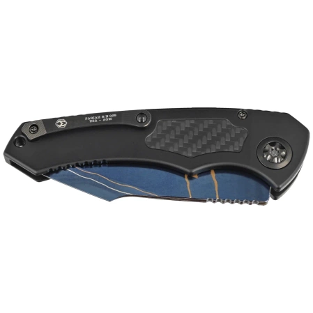 Heretic Knives Pariah-A Custom DLC Aluminium / Carbon Fiber Inlays, Blued Baker Forge AuroraMai Damascus by Tony Marfione Jr.