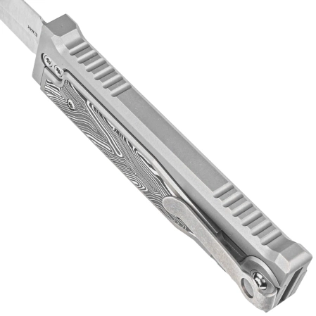 Nóż grawitacyjny Reate EXO-M OTF Gravity D/E Bead Blasted Titanium/Damascus Black-White G10, Satin Elmax