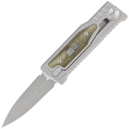 Nóż grawitacyjny Reate Mini EXO OTF Gravity D/E Bead Blasted Titanium/Green Micarta, Stonewashed CPM 3V