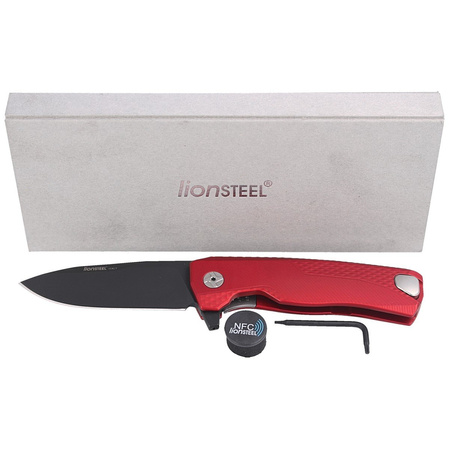LionSteel ROK Knife Red Aluminum, Black M390 by Molletta (ROK A RB)