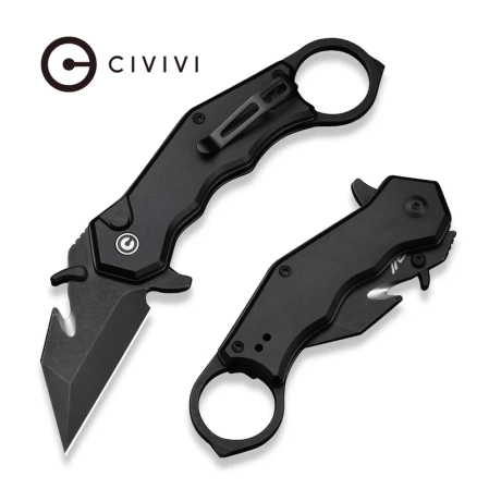 Civivi Amaroq Karambit Knife Black Aluminum, Black Stonewashed Nitro-V by Tony Sentmanat (C24018-2)