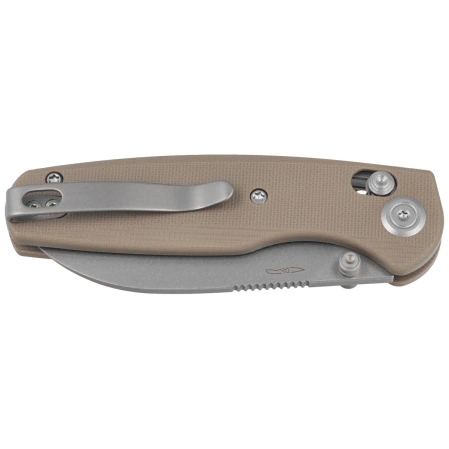 Kubey Breeze Knife Tan G10, Stonewashed 14C26N by Caleb Waltman (KU288C)