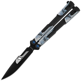 Martinez Albainox Balisong Skulls Knife Black Aluminum, Black 3Cr13Mov (02201)