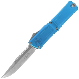 Microtech Combat Troodon Gen III Interceptor Signature OTF Knife Blue Aluminum, Stonewashed M390MK by Tony Marfione (1217-10BLS)