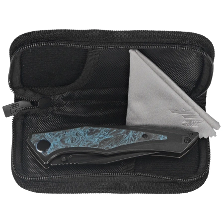 Bestech Togatta Black Titanium/Black-Blue Carbon Fiber Knife, Black Stonewashed M390 by Koens Craft (BT2102H)