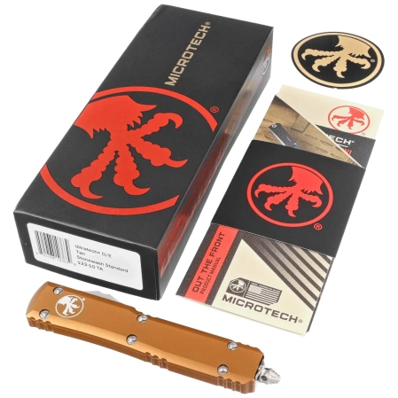 Microtech Ultratech D/E OTF Knife Tan Aluminum, Stonewashed M390 by Tony Marfione (122-10TA)