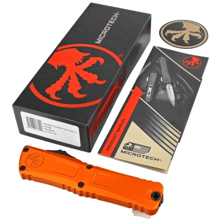 Nóż automatyczny OTF Microtech Combat Troodon Gen III D/E Orange Aluminium, Black M390MK by Tony Marfione (1142-1OR)