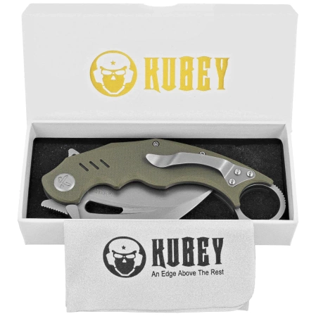 Kubey Wrath Knife Green G10, Beadblasted 14C26N by MUZI Design (KU261B)