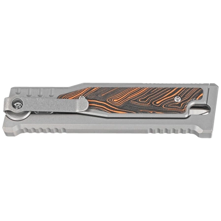 Nóż grawitacyjny Reate EXO-M OTF Gravity D/E Bead Blasted Titanium/Damascus Orange-Black G10, Satin Elmax