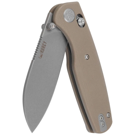 Kubey Breeze Knife Tan G10, Stonewashed 14C26N by Caleb Waltman (KU288C)