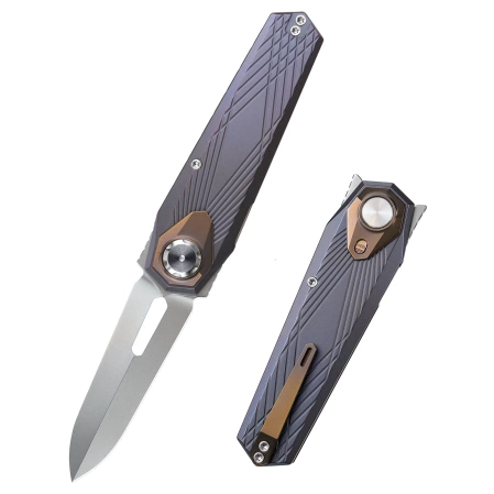 Remette Infinite Power Knife Grilled Blue Titanium, Hand Grinding Pearlescent M390 (RTIP-G)