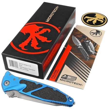 Microtech Socom Elite T/E-M Blue Aluminum, Apocalyptic M390MK by Tony Marfione (161-10APBL)