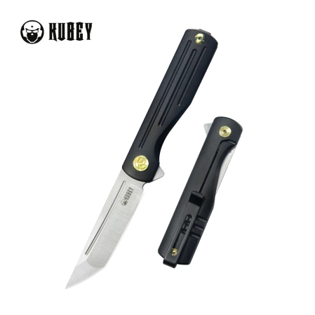 Kubey Musō Knife Black Titanium, Belt Satin M390 by Tiguass (KB244C)