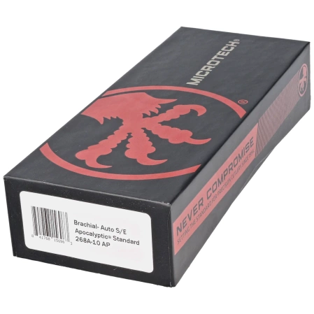 Microtech Brachial Black Aluminum, Apocalyptic by Bastinelli and Tony Marfione switchblade (268A-10AP)