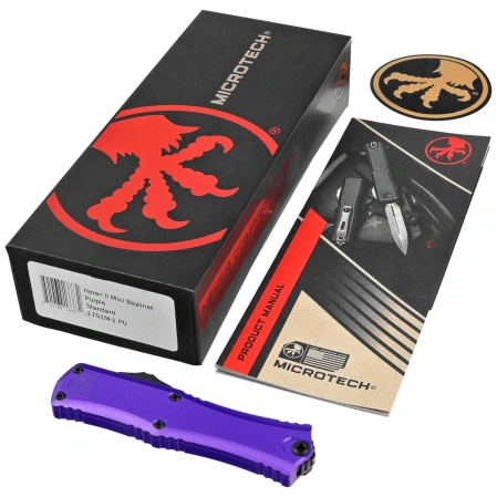 Nóż automatyczny OTF Microtech Hera II Mini Bayonet Purple Aluminium, Black M390MK by Tony Marfione (1701M-1PU)