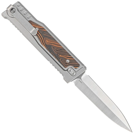 Reate EXO-M Gravity D/E Knife Bead Blasted Titanium/Damascus Orange-Black G10, Satin Elmax