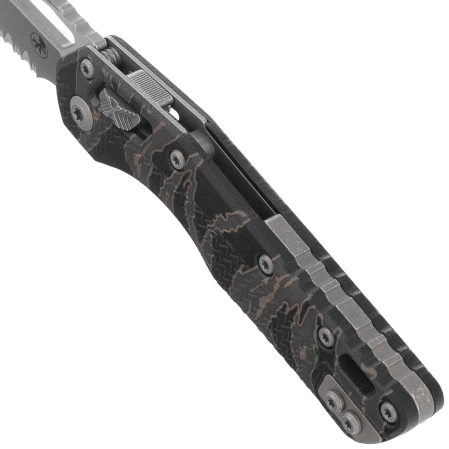 Microtech MSI S/E Ram-Lok Tiger Stripe Camo Tri-Grip Polymer, Apocalyptic P/S M390MK by Tony Marfione (210T-11APPMTSC)