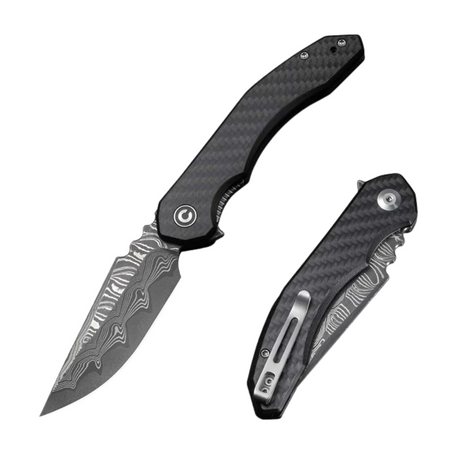 Civivi Bluetick Knife CF Overlay on Black G10, Damascus by Bryan Montalvo (C23050-DS2)