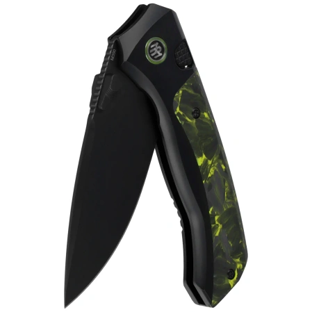 Remette RT-Steed Knife Black Titanium/Black-Green Carbon Fiber, Black DLC M390 (RTWS-BH)