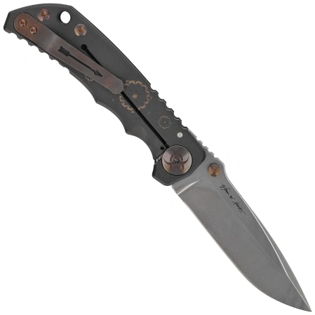 Spartan Blades Harsey Folder ''Plague Doctor'' Black/Gold Titanium, Satin MagnaCut by William W. Harsey (SF5DOCTOR BK)