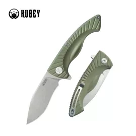 Kubey Timberwolf KU208F Knife Green G10, Stonewashed 14C28N