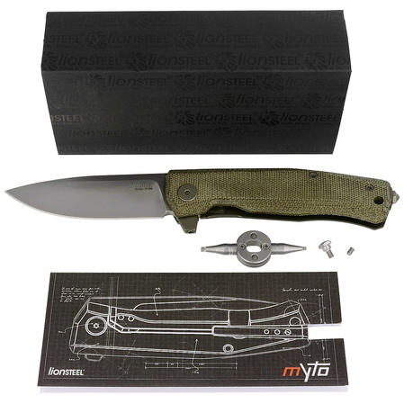 Nóż składany LionSteel Myto, Green Canvas Micarta, Satin M390 by Michele Pensato (MT01 CVG)