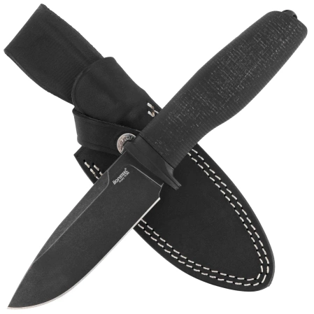 LionSteel Acha Knife Black Burlap Micarta, Black Stonewashed M390 by Molletta (AH B BLB)