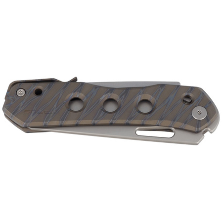 WE Knife Vision R Tiger Stripe Titanium, Silver Bead Blasted CPM 20CV by Snecx Tan knife (WE21031-6)