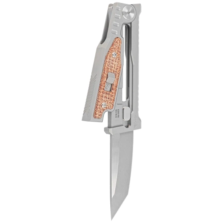 Nóż grawitacyjny Reate Mini EXO OTF Gravity T/E Bead Blasted Titanium/Burlap Micarta, Stonewashed CPM 3V