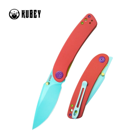 Kubey Knife Momentum Red G10, Green Coated AUS-10 by Sherif Manganas (KU344L)