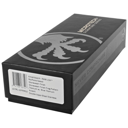 Microtech Marfione Select Amphibian Ram-Lok S/E Signature Knife Stonewashed Frag Pattern Titanium,Blue HW, Stonewashed M390MK by Tony Marfione (137RL-10FRMS2)