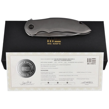 WE Knife Makani LE No 129/210 Gray Titanium, Hand Rubbed Satin CPM 20CV by Anton Tkachenko knife (WE21048-2)