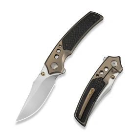 WeKnife Skynix Knife Champagne Titanium/Twill Carbon Fiber, Hand Rubbed Satin M390 (WE24087-3)
