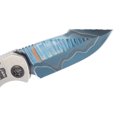 Heretic Knife Pariah-A Custom Titanium / Fat Carbon Snakeskin Inlays, Blued Baker Forge Elite AuroraMai Damascus by Tony Marfione Jr.