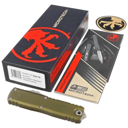 Nóż automatyczny OTF Microtech UTX-85 D/E Gen IV OD Green Aluminium, Apocalyptic M390MK by Tony Marfione (12324-10APOD)