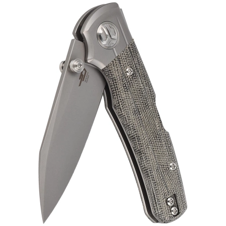 Bestech Tonic Grey Titanium / Black Canvas Micarta, Bead Blast Stonewashed M390 by Colin Maisonpierre Knife (BT2204A)