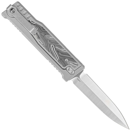 Nóż grawitacyjny Reate EXO-M OTF Gravity D/E Bead Blasted Titanium/Damascus Black-White G10, Satin Elmax