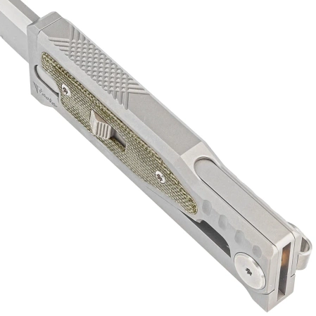 Reate Knife Mini EXO OTF Gravity T/E Bead Blasted Titanium/Green Micarta, Stonewashed CPM 3V