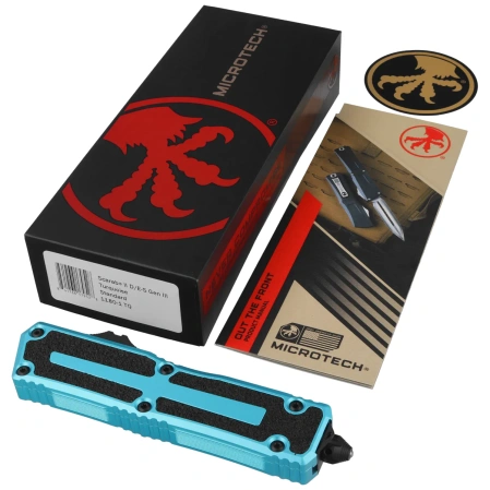 Nóż automatyczny OTF Microtech Scarab II Gen III D/E-S Turquoise Aluminium, Black M390MK by Tony Marfione (1180-1TQ)