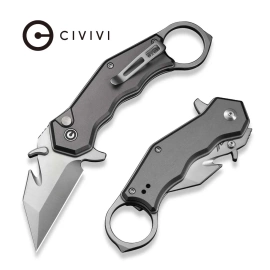Civivi Amaroq Karambit Knife Gray Aluminum, Satin Nitro-V by Tony Sentmanat (C24018-1)