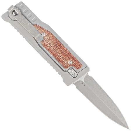 Reate Knife Mini EXO OTF Gravity D/E Bead Blasted Titanium/Burlap Micarta, Stonewashed CPM 3V