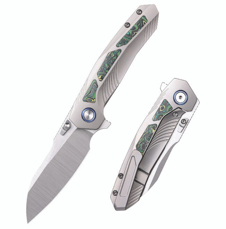Nóż składany Remette RT-Kestrel Gray Titanium/Green Carbon Fiber, Manual Fine Grinding Satin CPMS35VN (RTPO-A)