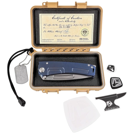 Medford Marauder-H T/E Knife Blue Titanium, Std HW/Flamed Clip, Tumbled S45VN by Greg Medford