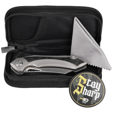 Bestech Knife Kasta Grey Titanium / Marble Carbon Fiber, Mirror Stonewash M390 by Kombou (BT1909A)