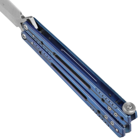 Third Decor Habitat Balisong Blue Titanium Stainless Steel, Satin 420 Butterfly Knife (K2920A)